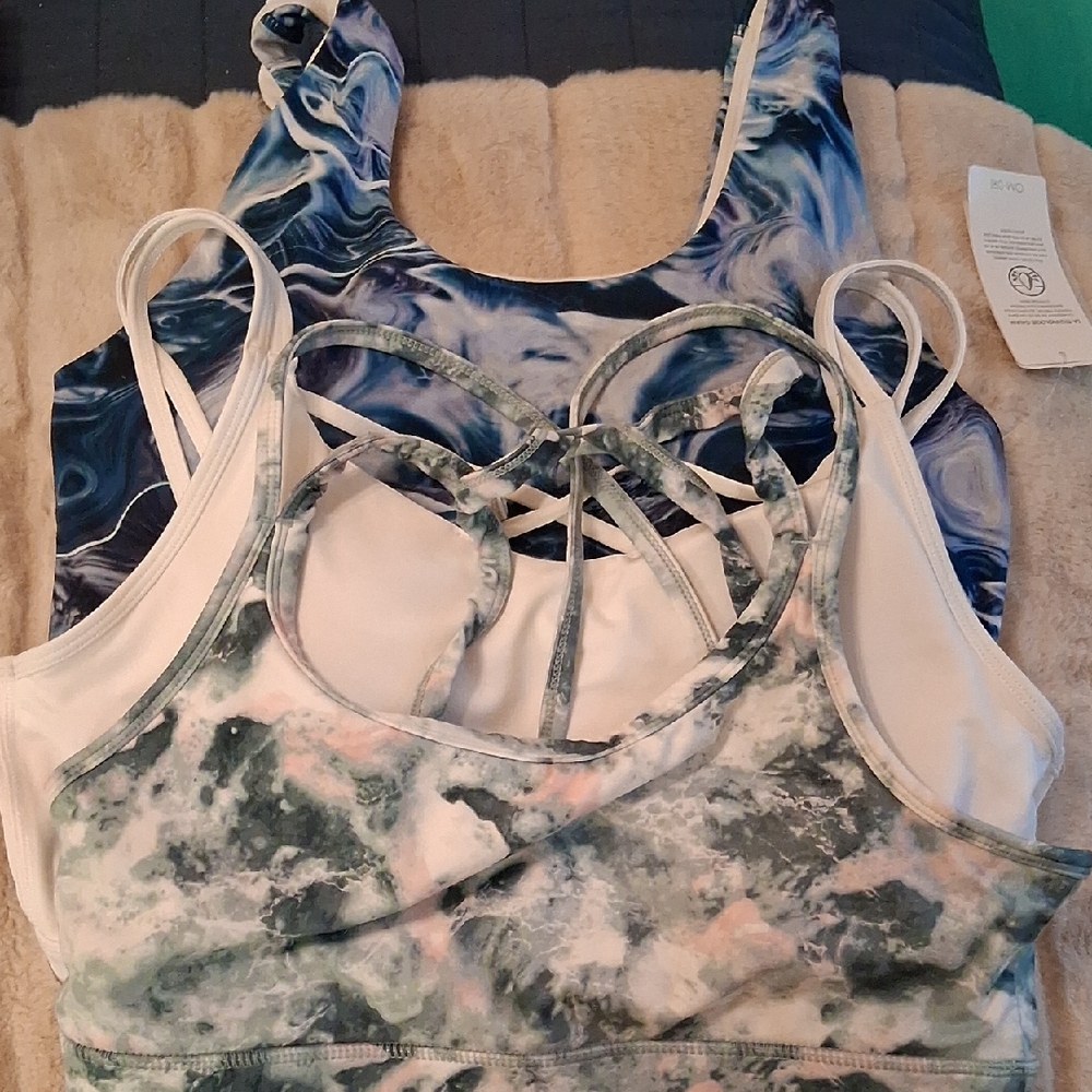 ALO Yoga Marble Print Sports Bras - Blue and Green